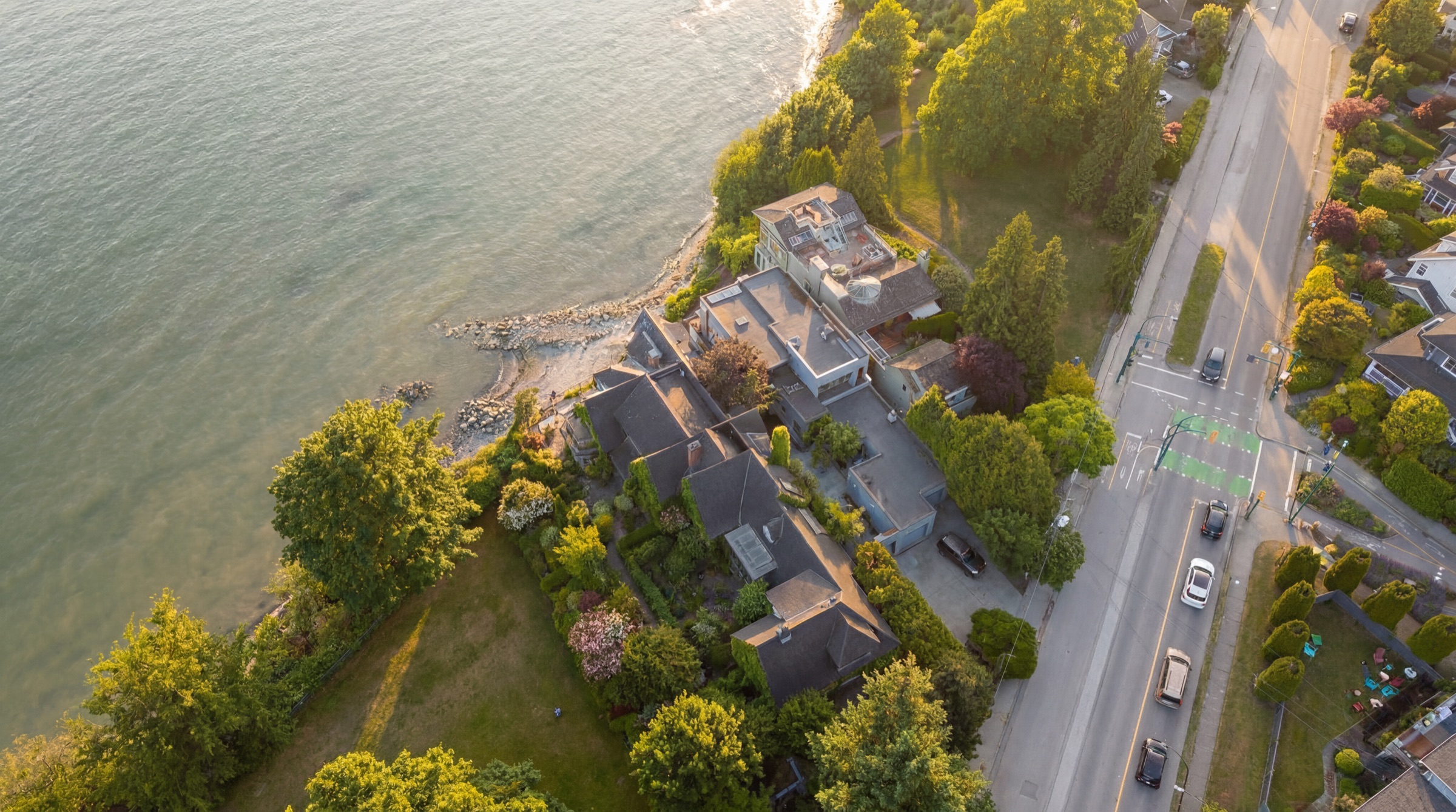 Top-down aerial of the lot and the shoreline