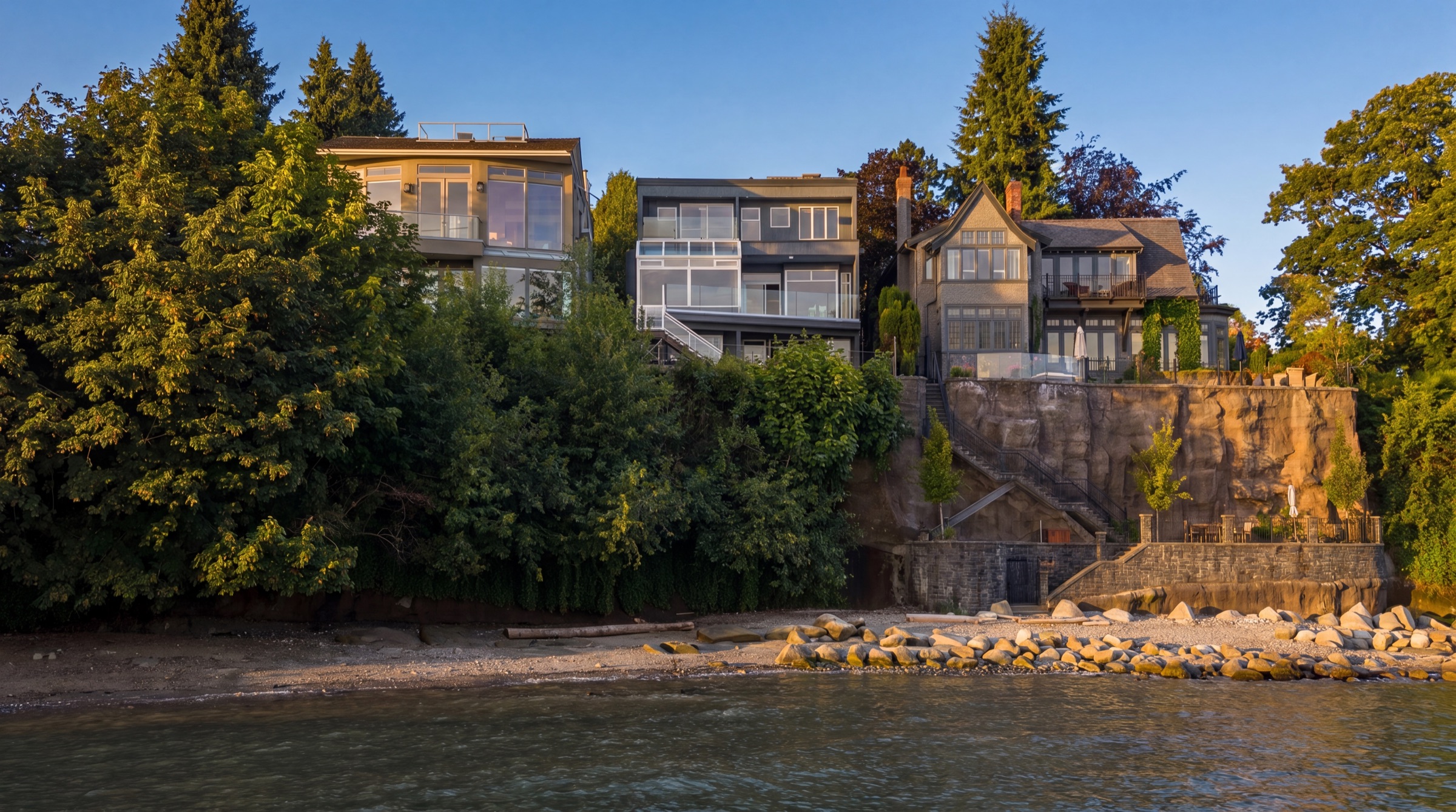 2711 Point Grey Road from the water at golden hour
