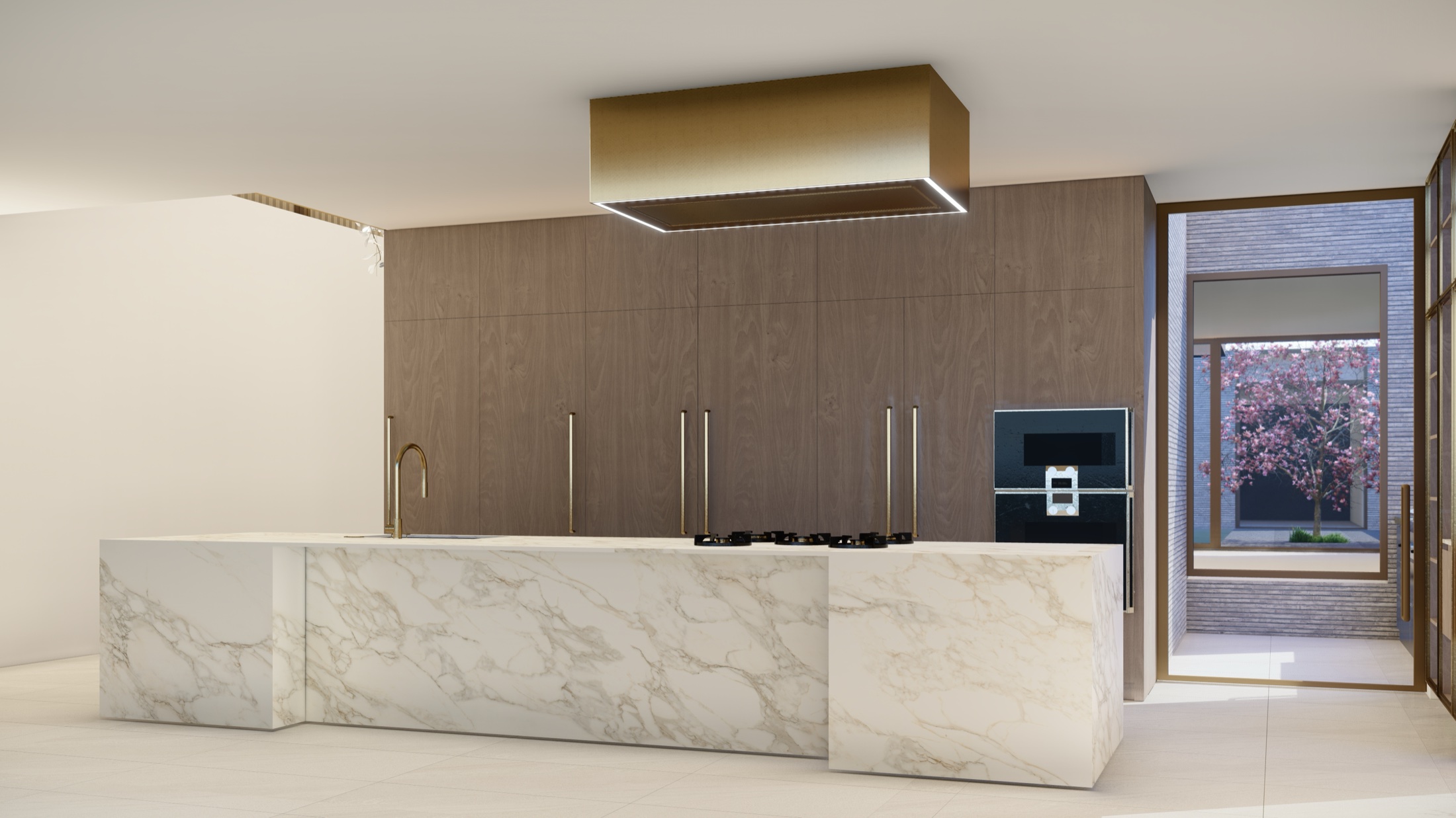 Design 2 — Kitchen · marble waterfall