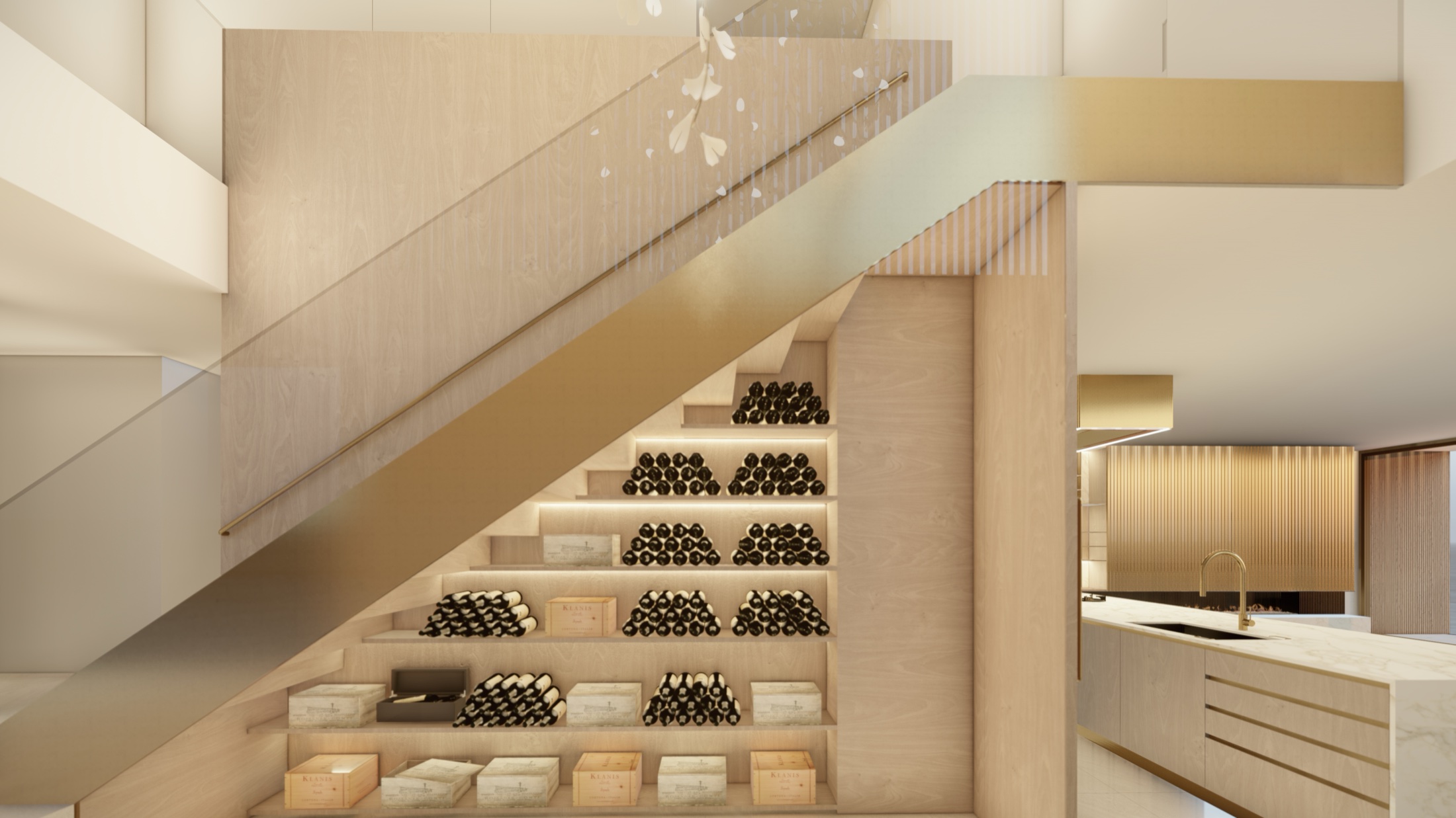 Design 2 — Wine cellar · brass stair